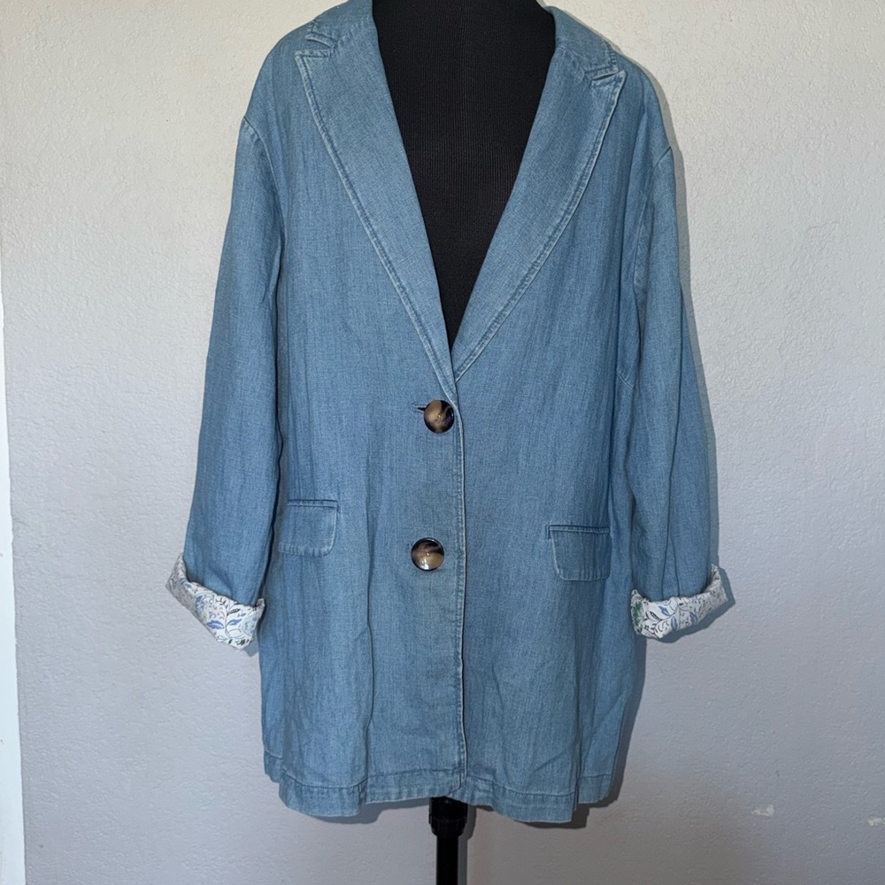 J. Jill Denim Long Sleeve Button Up Collared Denim Shirt Blazer Women's Size XL